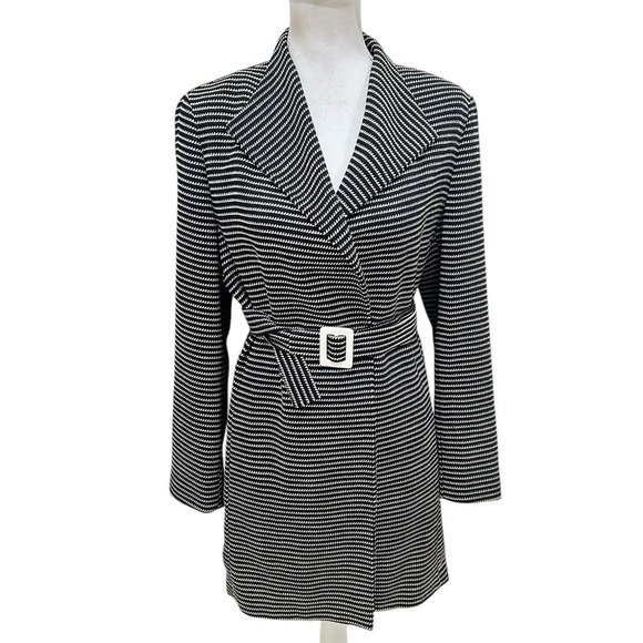 Doncaster Black/cream Striped pattern longline Blazer matching Belt Italy sz 10 - Picture 1 of 9